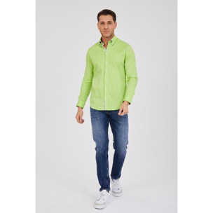 Camicia Uomo 1 Bottone Button Down Doppio Collo Piccolo Popeline Stretch Unito Verde Chiaro