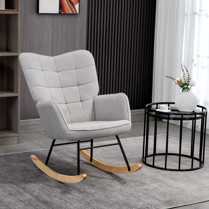 Silla Mecedora Sillón Balancín Butaca de Salón Oscilante 40° con Patas de Madera de Haya y Marco de Acero para Dormitorio Carga 120 kg 71x92x101 cm Gris