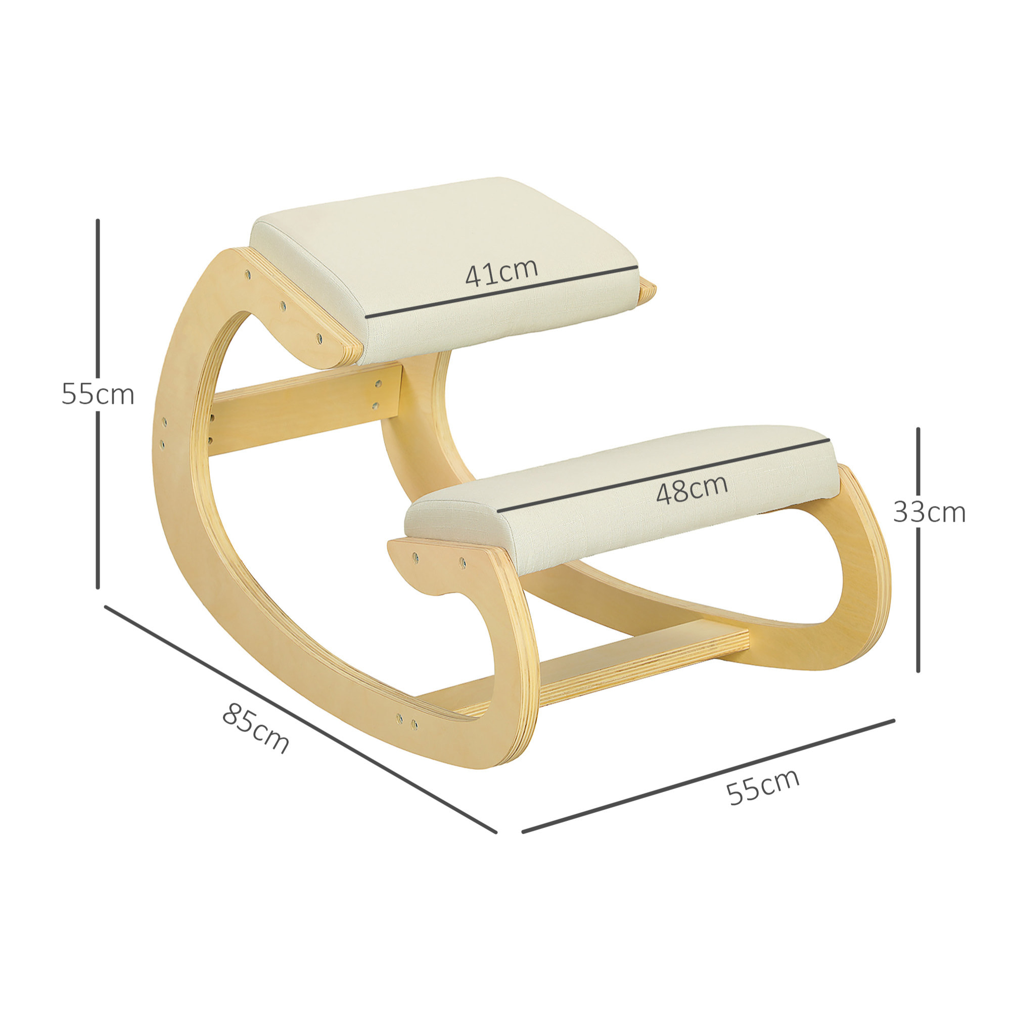 Silla Ergonómica de Rodillas, Silla de Rodillas de Madera, Taburete Ergonómico, Cojín Acolchado, para Mejorar la Postura, para Casa y Oficina, Crema