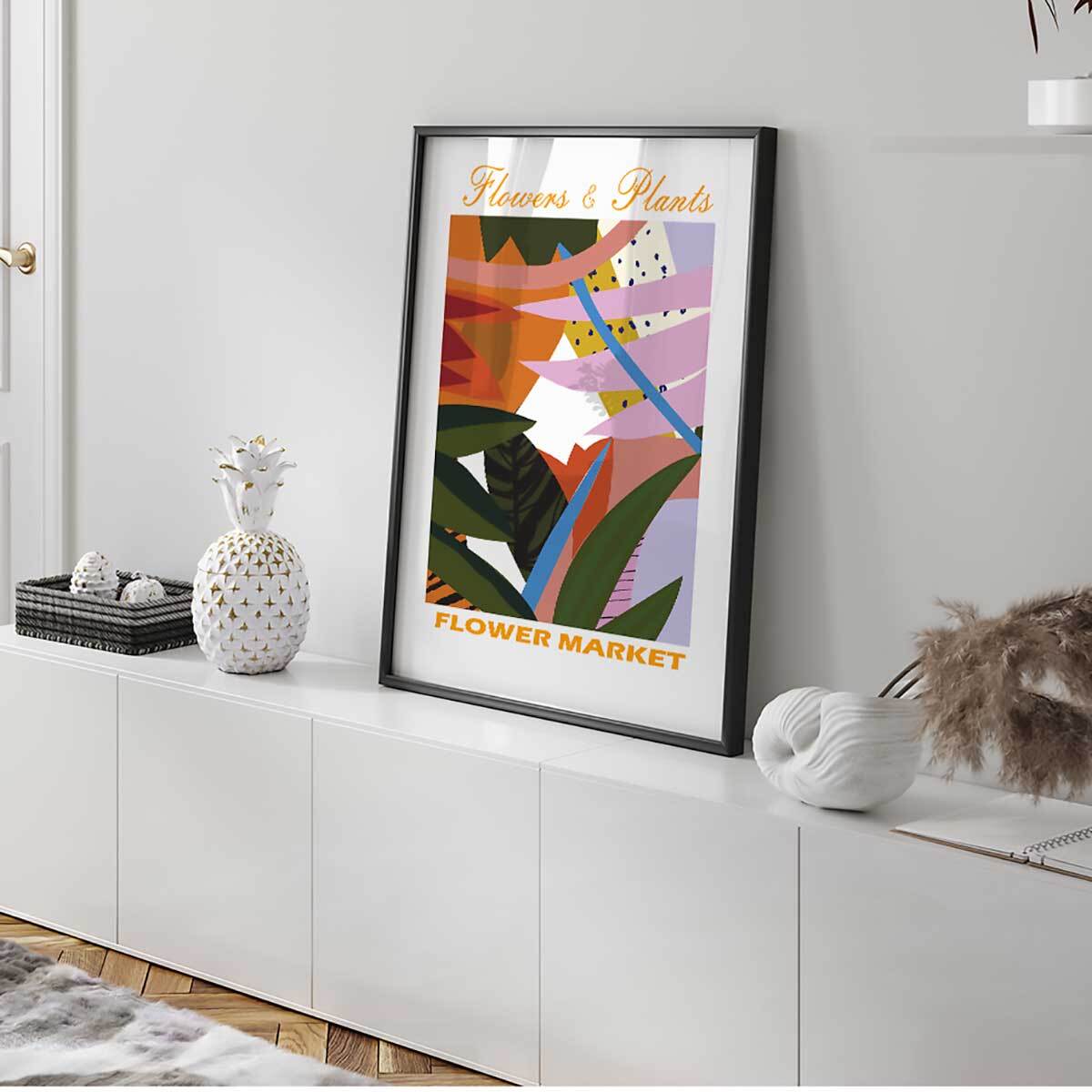 Affiche encadrée fleurs tropicales Affiche + cadre en métal - Noir