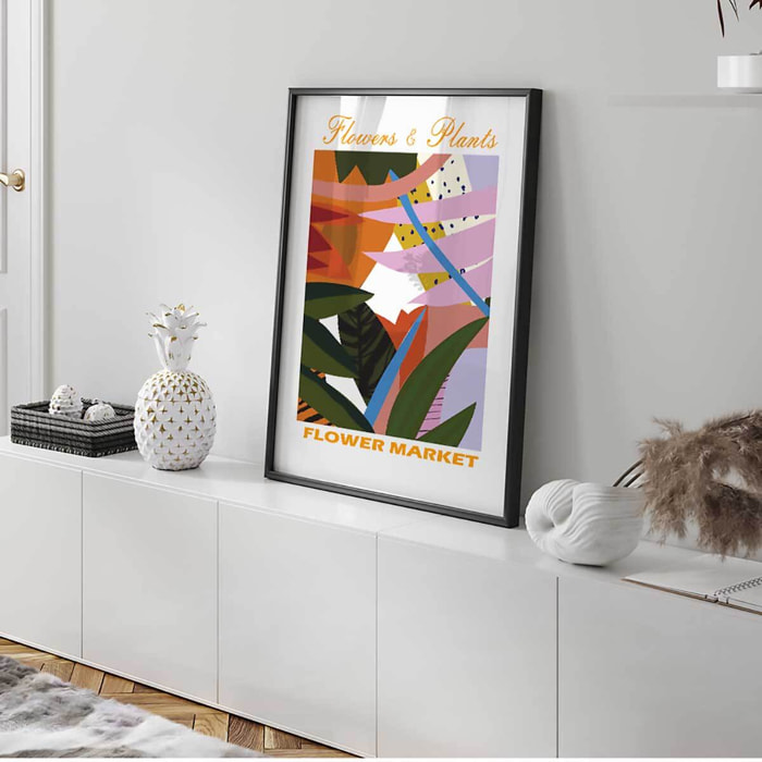 Affiche encadrée fleurs tropicales Affiche + cadre en métal - Noir