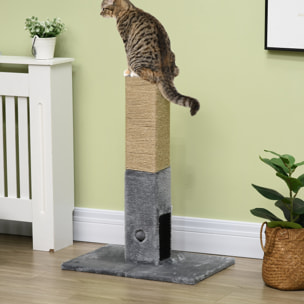 Griffoir chat H.79 cm - jeu boule suspendue et boule clochette, 2 bandes massantes - gris