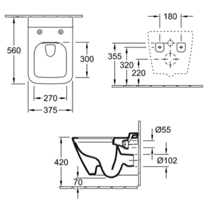 Pack WC suspendu sans bride Finion + abattant + plaque chromée + bâti