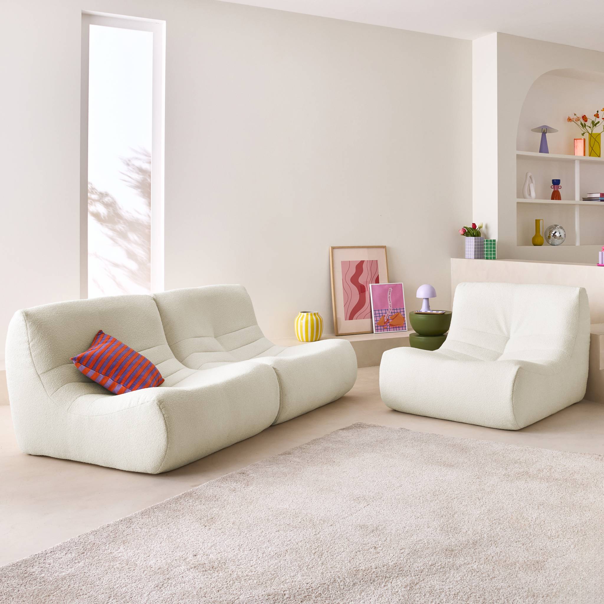 Chauffeuse modulable 1 place bouclette texturée (lot de 3) SOKOL
