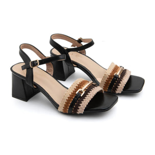 Sandalo crochet multicolore - NERO