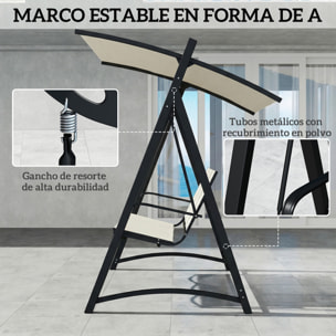 Columpio de Jardín de 3 Plazas, Balancín de Jardín Exterior con Techo Ajustable, UPF50+, Asiento Transpirable y Marco de Metal, para Patio, Terraza, Carga 360 kg, 188x130x183 cm, Blanco Crema