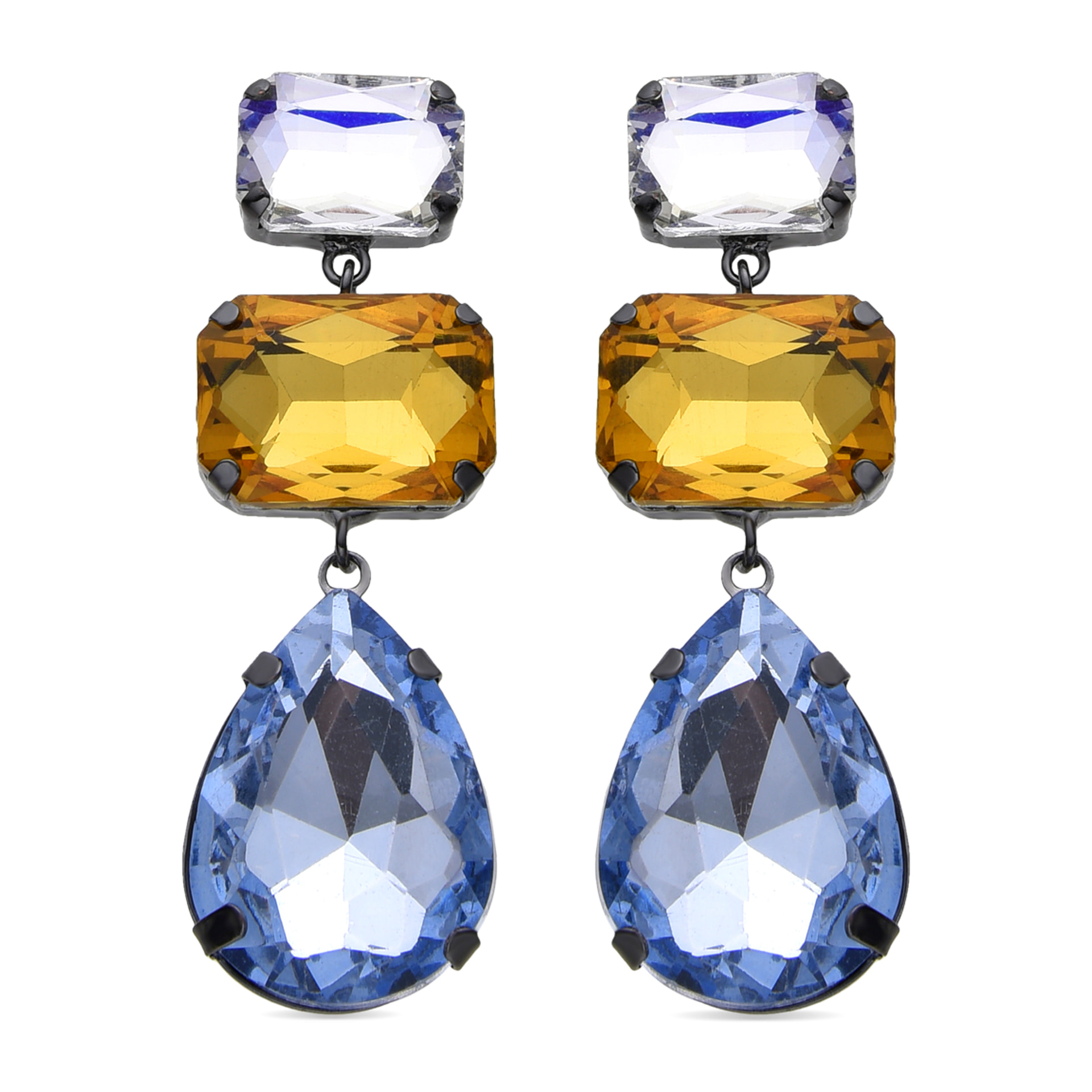Pendientes de Cristal Azul acabados en oro amarillo de 18k