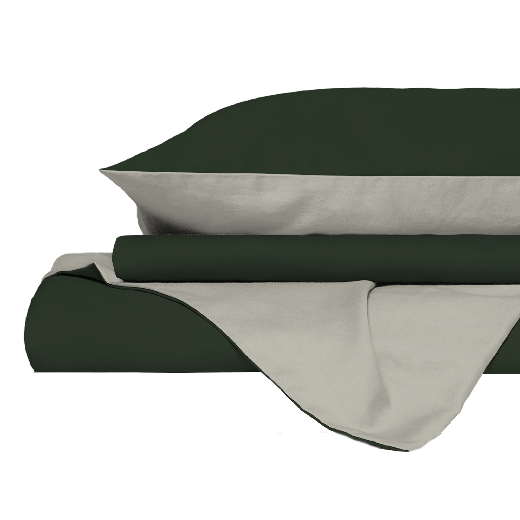 PARURE COPRIPIUMINO NATURAL COLOR, 100% Cotone, Made in Italy - VERDE OLIVA/PANNA
