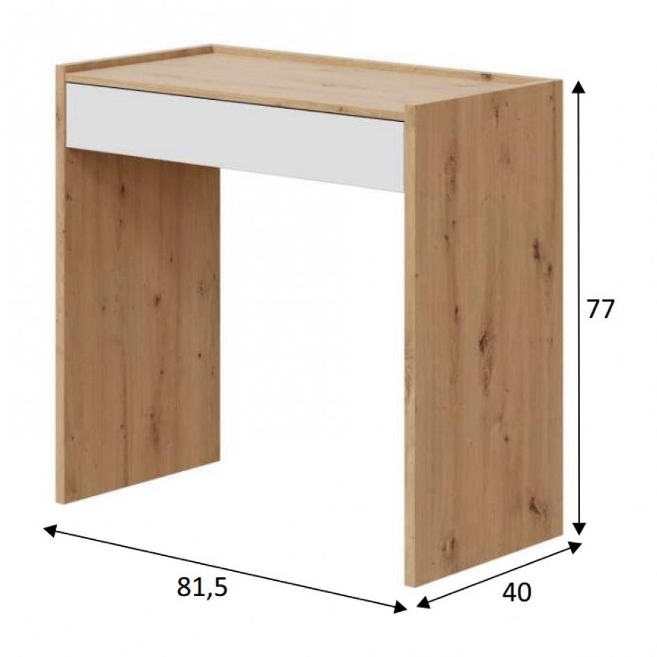 Scrivania Fresno, Scrittoio lineare con cassetto, Tavolo da studio o ufficio porta PC, cm 82x40h77, Rovere nodi e Bianco