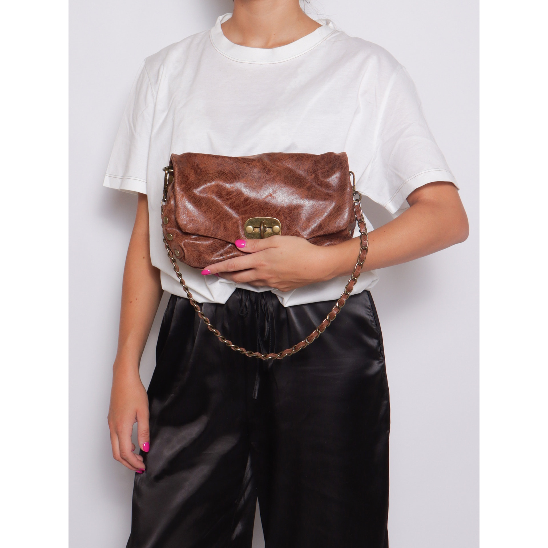 Borsa a tracolla da donna Made in Italy - Modello Floralia Lux - Pelle scamosciata - 25.0 x 15.0 x 11.0 cm