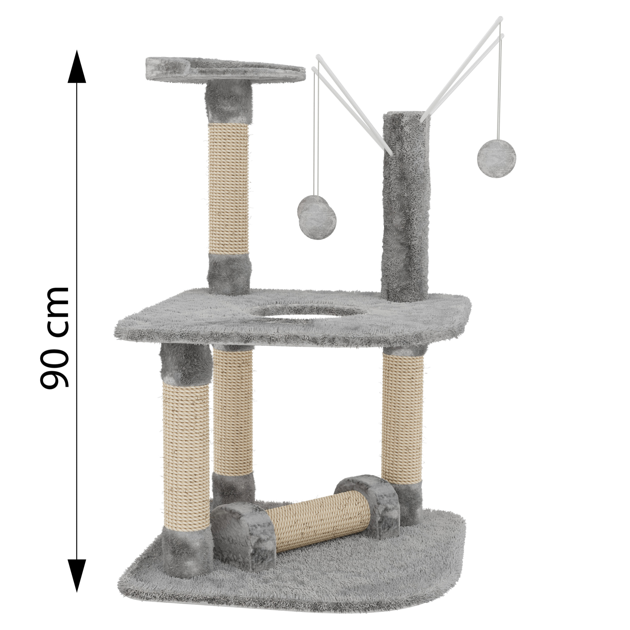 Albero per Gatto con Graffiatoio Cuccia Giocattolo Gatti Parco Giochi Tiragraffi in Sisal Naturale 90 x 45 x 45 cm (Colore Grigio Ginger 30072)