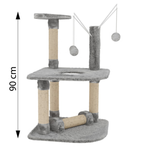 Albero per Gatto con Graffiatoio Cuccia Giocattolo Gatti Parco Giochi Tiragraffi in Sisal Naturale 90 x 45 x 45 cm (Colore Grigio Ginger 30072)