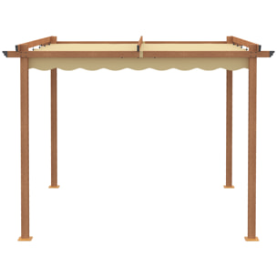 Pergola rétractable 3L x 3l x 2,25H m structure alu. aspect bois toile polyester haute densité beige