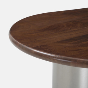 Table basse en bois de manguier marron foncé et métal brossé 120 cm - Selma
