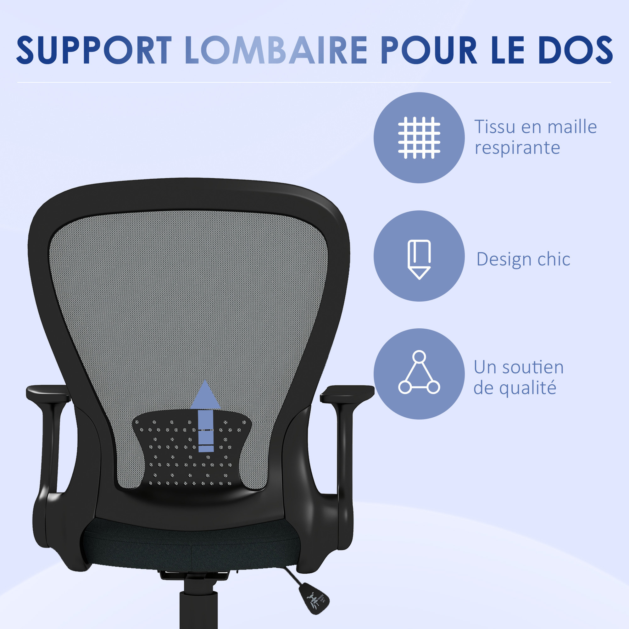 Chaise de bureau ergonomique - soutien lombaire, hauteur réglable, pivotante - noir anthracite