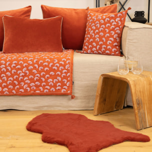 Coussin décoratif imprimé motif floral - Brique