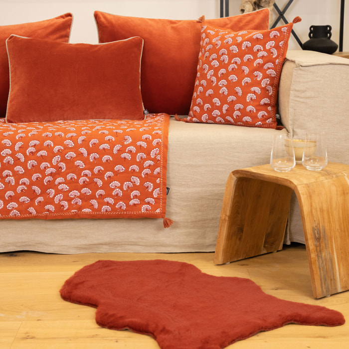 Coussin décoratif imprimé motif floral - Brique