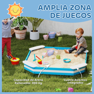 Arenero para Niños de +3 Años Arenero Infantil Cuadrada con 4 Asientos para Exterior 133x133x16 cm Azul y Blanco