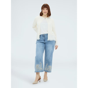 Fiorella Rubino - Jeans cropped con ricamo floreale - Azzurro