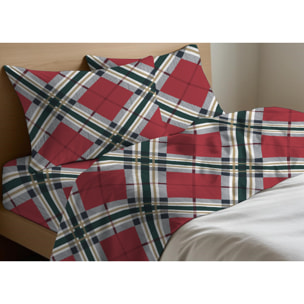 Completo Lenzuola In 100% Cotone Fantasia Scozzese Disegno Tartan