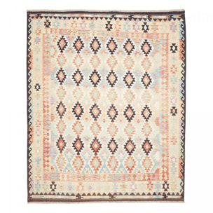 Tapis kilim géométrique, tissé à plat, laine naturelle, ZONIDOZ