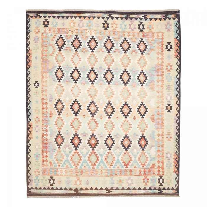 Tapis kilim géométrique, tissé à plat, laine naturelle, ZONIDOZ