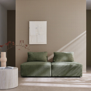 Lot de 2 chauffeuses  pour canapé modulable velours côtelé vert avec un coussin