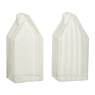 J-Line décoration Maison Plain/Ligné - verre - transparent - large - 2 pcs