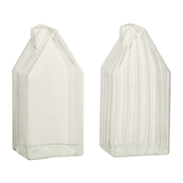 J-Line décoration Maison Plain/Ligné - verre - transparent - large - 2 pcs