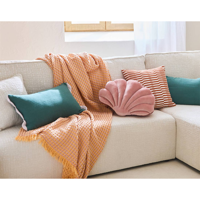 Topaze - canapé d'angle réversible - 4 places - convertible avec coffre - en tissu velours relief - Ecru