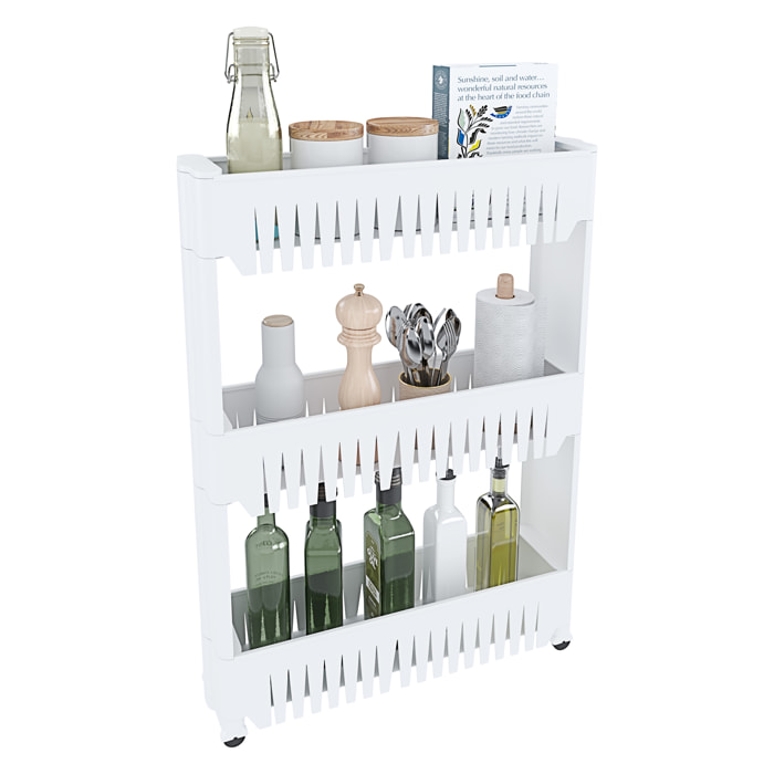 Carrello Da Cucina Salvaspazio Carrellino Portaoggetti Con Rotelle Ruote 3 Ripiani Dispensa Bagno Fino a 2.5 Kg Per Ripiano 72 x 12,5 x 54 cm Bianco