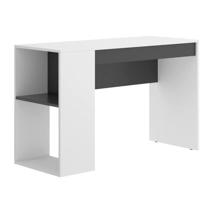 Scrivania Arianella, Scrittoio multiuso da ufficio o cameretta, Tavolo da studio lineare con scaffali, 115x50h74 cm, Bianco e Antracite