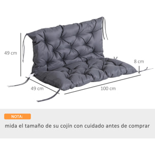 Cojín para Banco de 2 Plazas con Respaldo 100x98x8 cm para Jardín Terraza Gris
