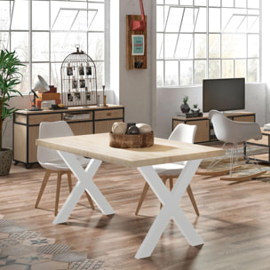 Mesa de comedor fija con patas metálicas en blanco y roble salvaje 140x80cm X-Loft Roble salvaje - Blanco