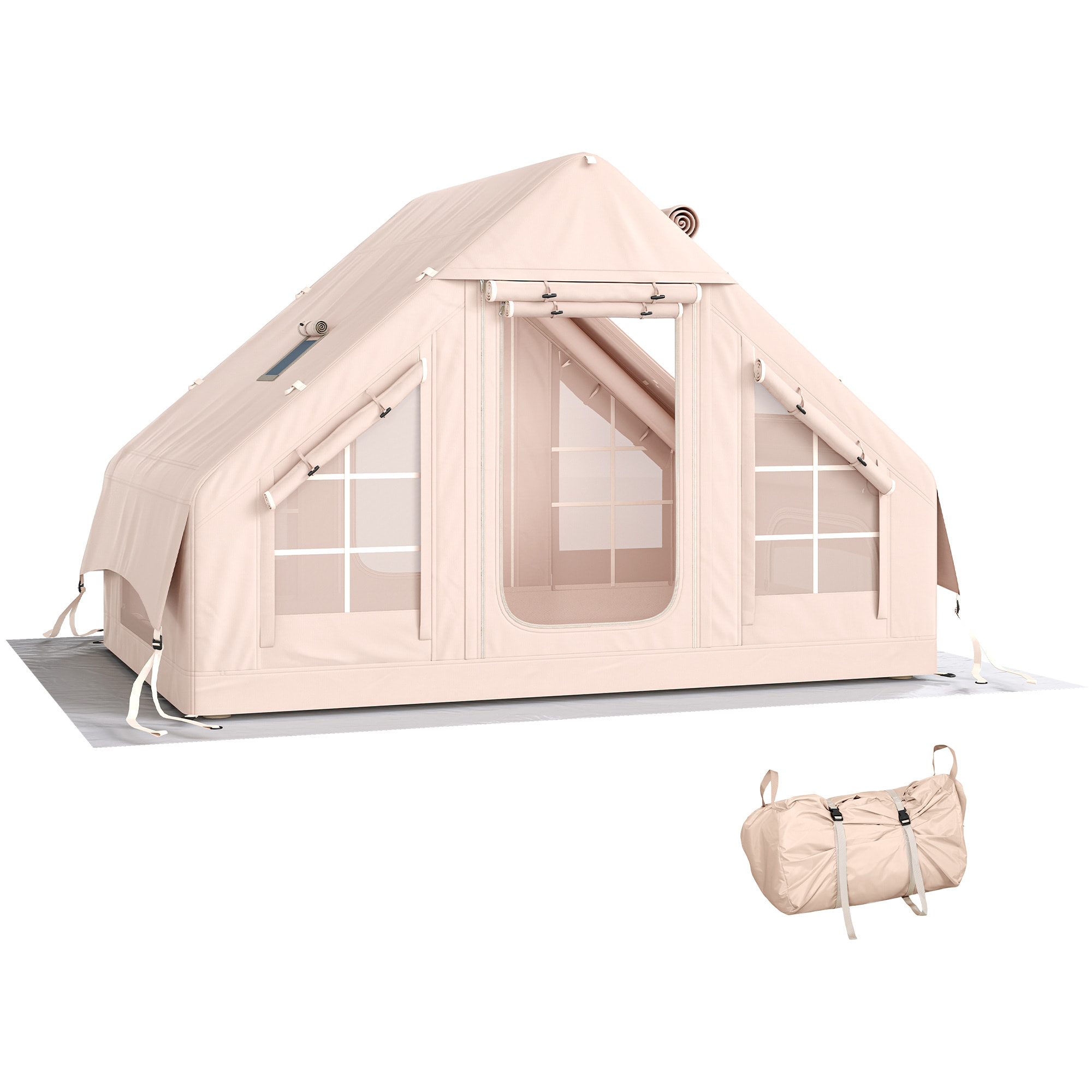 Tienda de Campaña Inflable Glamping para 5–8 Personas con Apertura de Chimenea y Claraboya Bomba UPF30+ Bolsa para 4 Estaciones Instantáneo Resistente al Viento Tela Oxford Impermeable 5000+