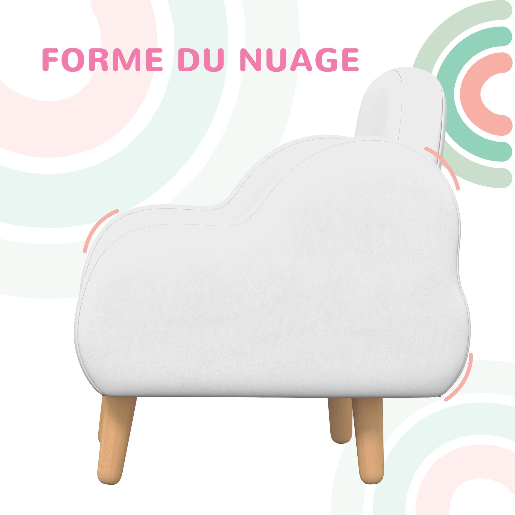 Fauteuil enfant design scandinave nuage - piètement PP aspect bois clair tissu polaire blanc