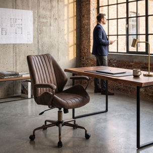 Havana - Sedia Da Ufficio 45x92x37 cm Poltrona Industrial Chic in Similpelle Base a Stella in Bronzo Spazzolato