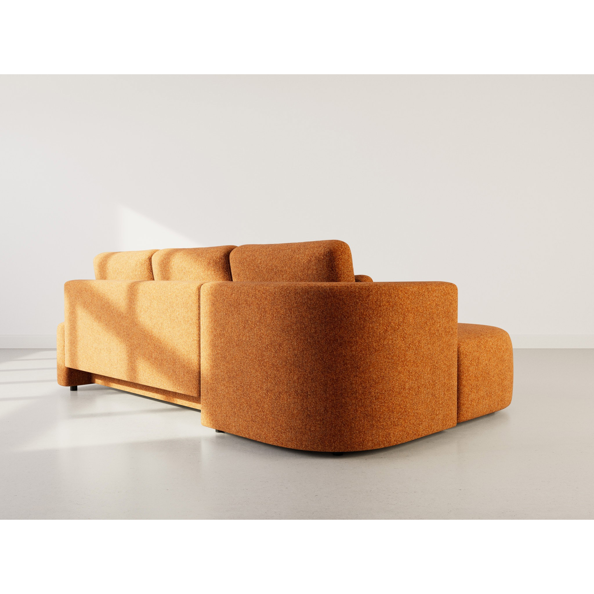 Mahina - canapé d'angle gauche 4 places convertible avec coffre en tissu texturé - Terracotta