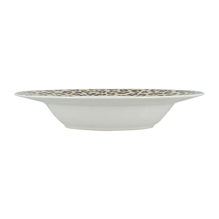 Lot de 6 assiettes creuses léopard 20cm en porcelaine beige ANIMALS