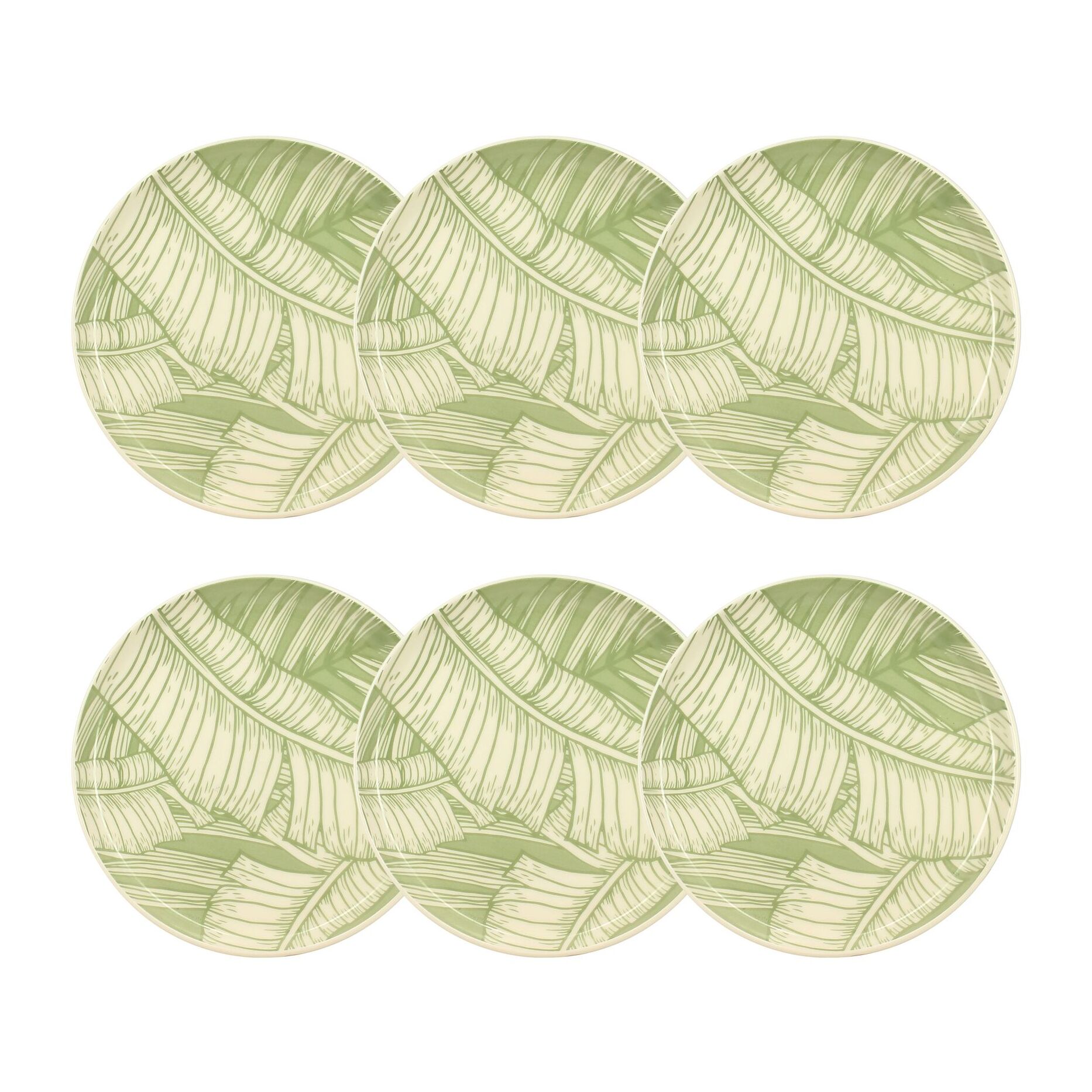Lot de 6 assiettes à dessert 20cm en grès à motif vert LEAVES