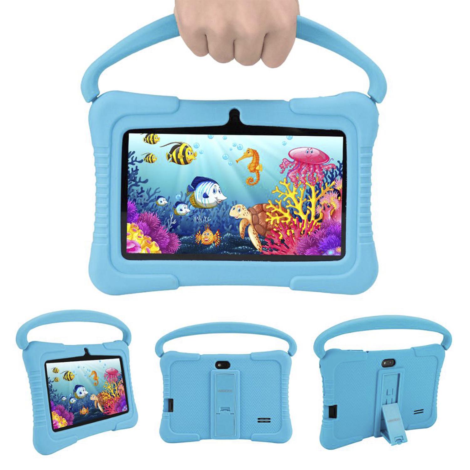 DAM Tablet Infantil Q8 WiFi. SO Android 10 con IWAWA. Pantalla 7'' 1024x600px. Allwinner A100,ARM Cortex™-A53 Quad-Core,1.6Ghz 2GB RAM + 32GB. Doble cámara, carcasa de silicona. 21x2x14,8 Cm. Color: Azul