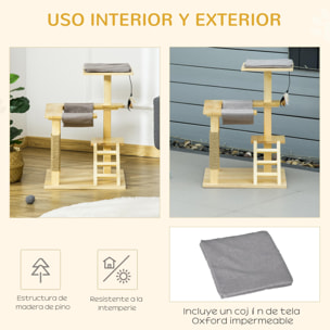 Árbol Rascador para Gatos de Madera 65 cm con Plataformas para Interior Exterior