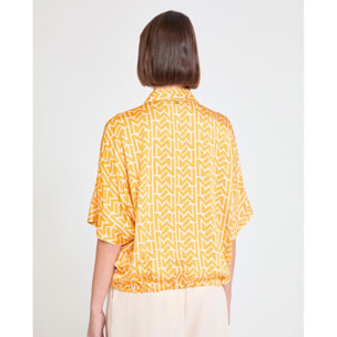 camicia in raso con maniche a sbuffo e stampa M