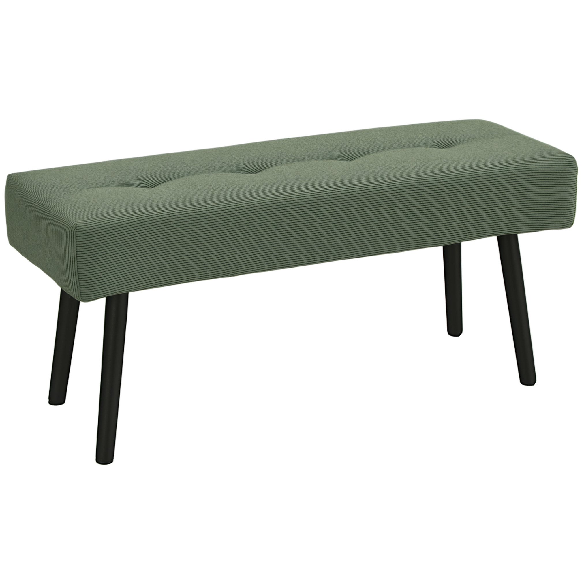 Banquette bout de lit velours côtelé design dim. 100 x 36 x 45 cm acier noir tissu vert
