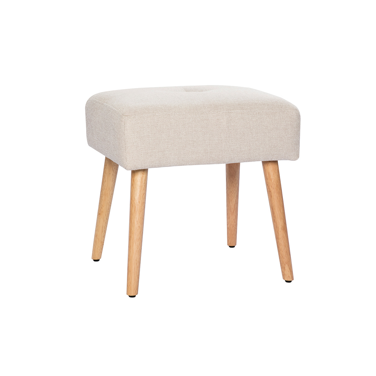 Tabouret bas en tissu effet velours texturé beige et bois clair massif H46 cm GUESTA