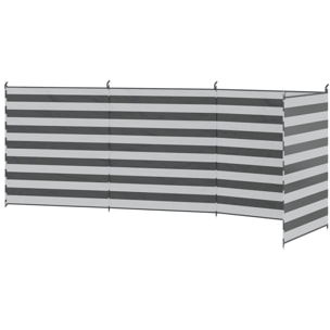 Paravent brise-vue de camping portable pliable avec sac de transport et poteaux dim. 540 cm x 150 cm acier polyester gris blanc rayé