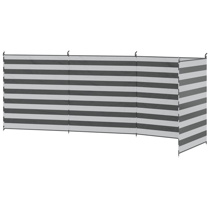 Paravent brise-vue de camping portable pliable avec sac de transport et poteaux dim. 540 cm x 150 cm acier polyester gris blanc rayé