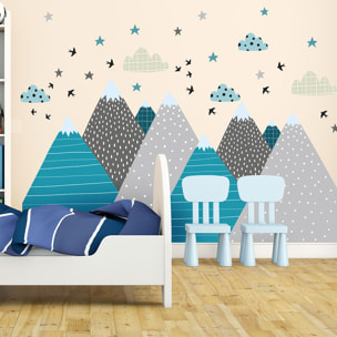 Stickers muraux enfants - Décoration chambre bébé - Autocollant Sticker mural géant enfant montagnes scandinaves JANEKA