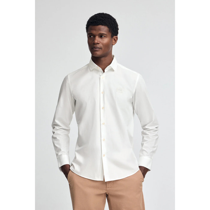 Camisa blanca de corte slim y cuello italiano con logo Polo Club