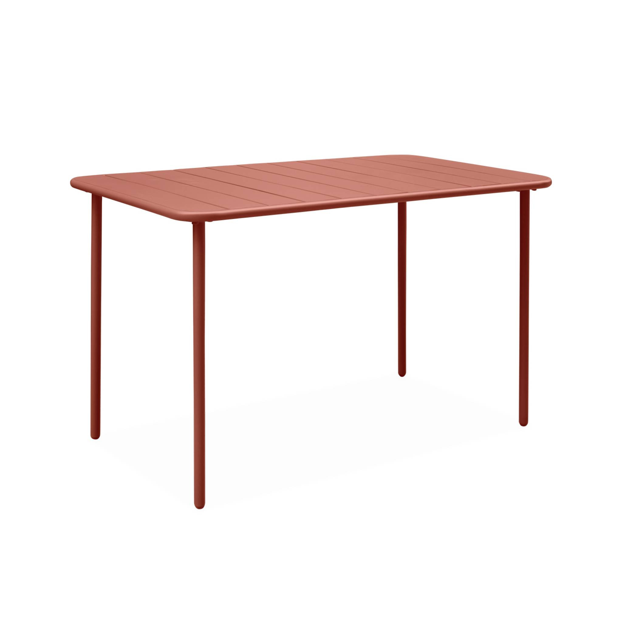 Table de jardin métal + 4 assises terracotta en acier. Amelia. 120x70xH72.5cm (12.2kg)
